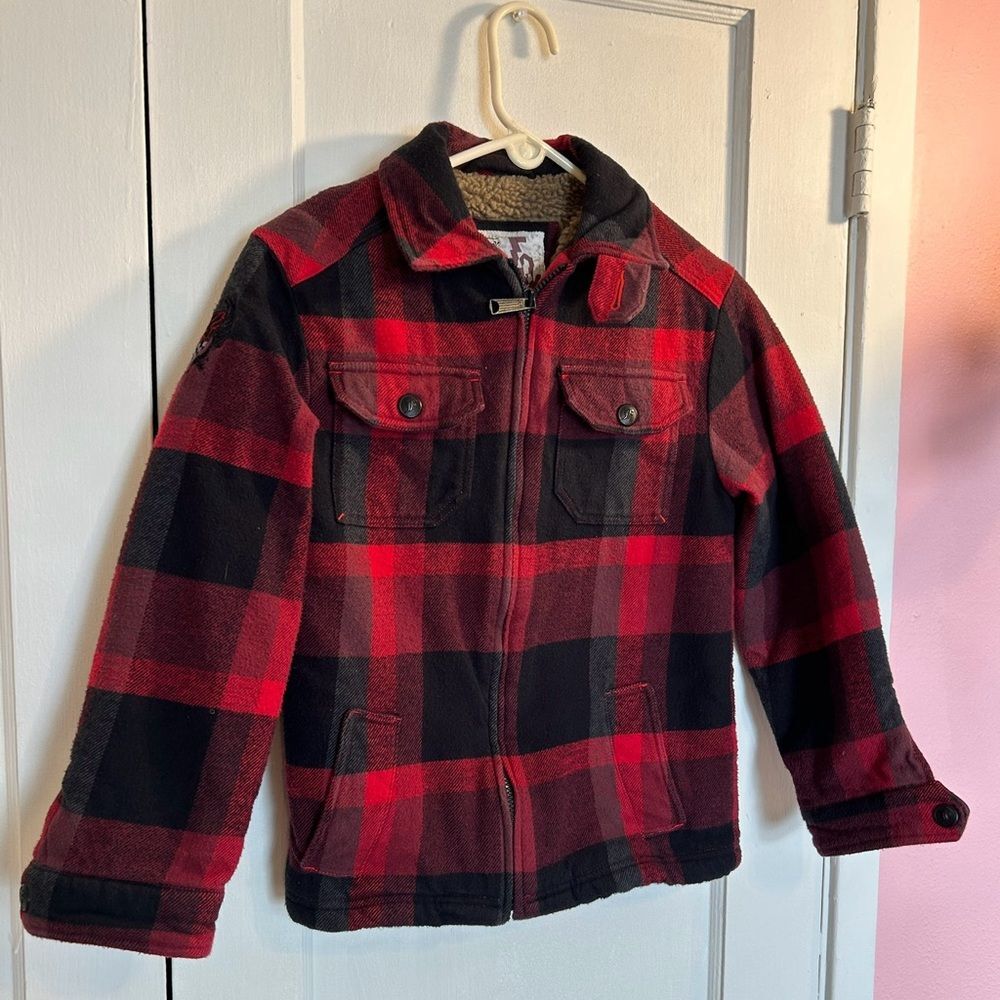 Fox Racing Winter Jacket  Xl Youth Jacket Cotton Shell Heavy Lined Red Plaid
